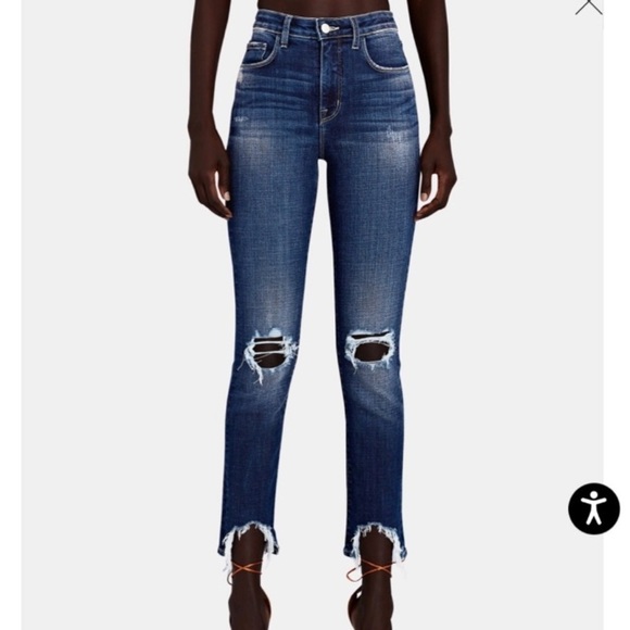L’Agence Highline High Rise Jeans Med Wash Factory Distressed 28 Sharkbite Hem - Picture 16 of 16